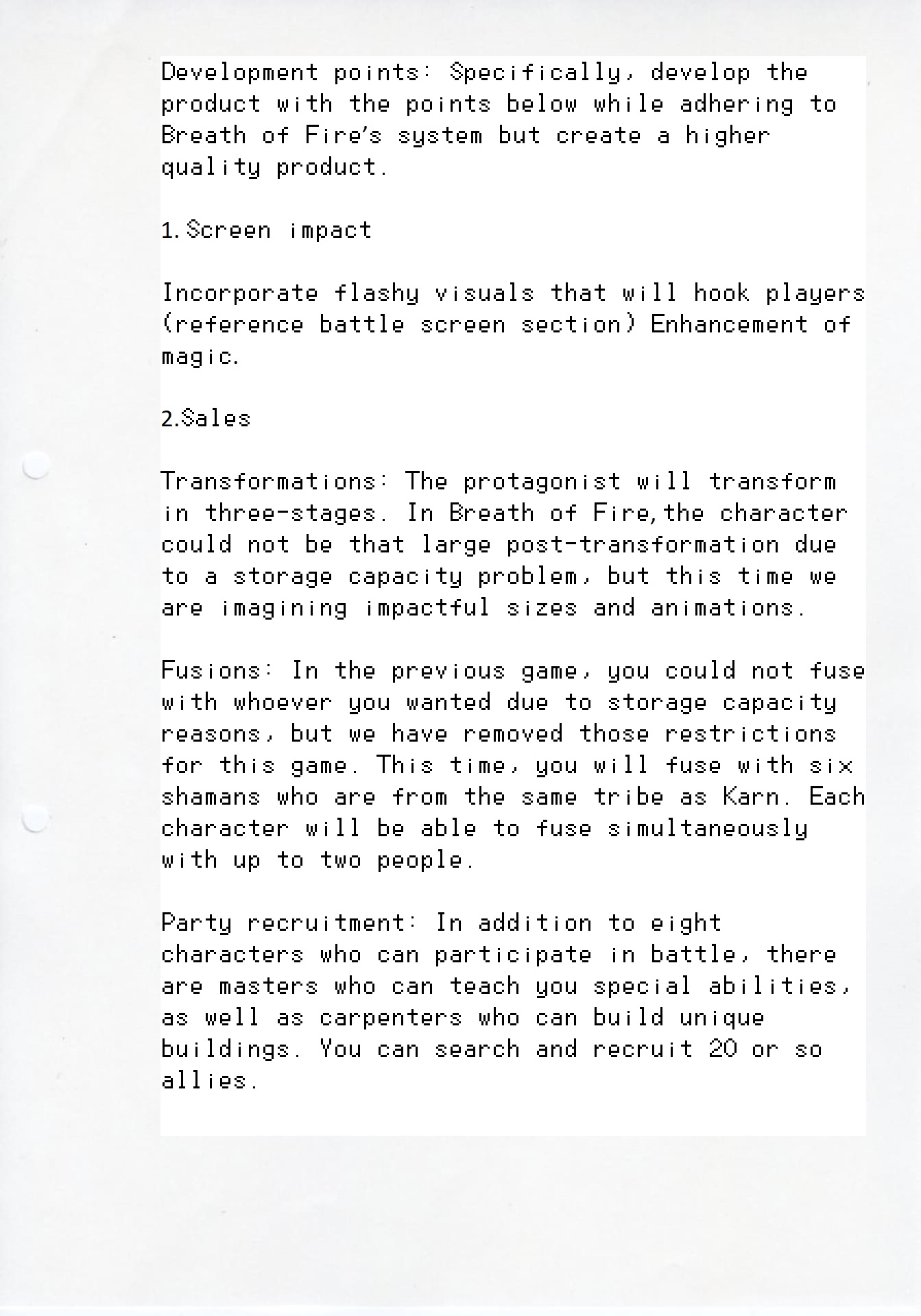 Breath of Fire 2 Design Doc Page 3 / English